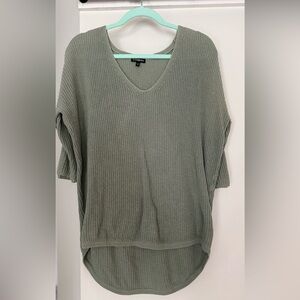 Express Olive Green V-Neck Waffle Knit Top